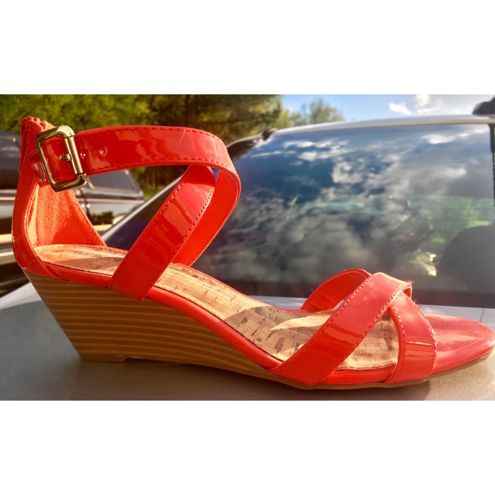 Merona Hot Coral Patent Wedge Open-Toe Sandals